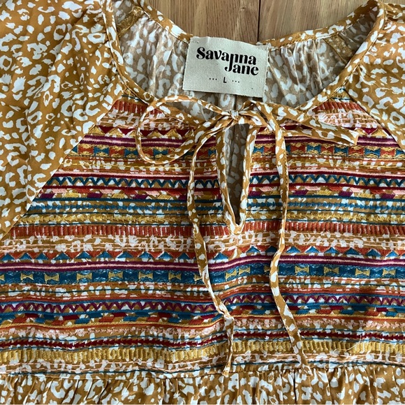 Savanna Jane Women's Gold, Cream  and Multicolor Embroidery Boho Blouse SZ L - Picture 2 of 4